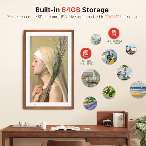 Uhale 21.5" Large Digital Picture Frame WiFi Wood with Remote Control, 1920 x 1080 FHD IPS No Touch Screen Electronic Photo Frames Wall Mount with 64GB, Support SD USB, Share Photos Videos Instantly - Image 4