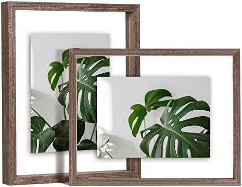 Egofine 8x10 Floating Frames Set of 2, Double Plexiglass Picture Frame, Made of Solid Wood Display Any Size Photo up to 8x10, Wall Mount or Tabletop Standing, Brown by Egofine