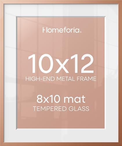 Homeforia 10x12 Rose Picture Frame, High-End Metal, 8x10 Mat, Glass by Homeforia