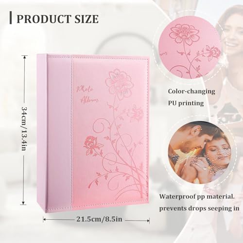 Artmag Photo Album 4x6 300 Photos, Extra Large Capacity Leather Cover Wedding Family Photo Albums Holds 300 Horizontal 4x6 Photos(Pink) - Image 2