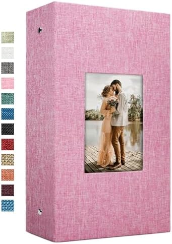 Vienrose 4x6 Photo Album,420 Pockets,Linen Cover with Window,Pink by Vienrose