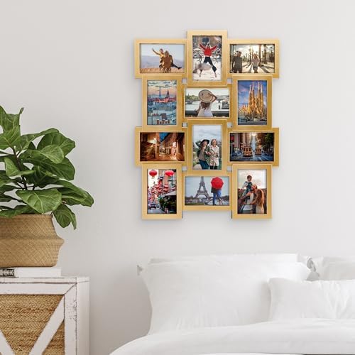 MELANNCO Collage Picture Frame for Wall, 12-Opening Gold Photo Collage Frame Holds Six 4x6 and Six 6x4 Photos, 23.25 x 18 Inch Wall Decor Display - Image 4