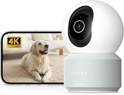 Anona Pano 4K UHD Indoor Camera, Pet/Dog/Baby Security Camera with Phone App, 360° Pan-Tilt, 2.4G/5G Dual-Band Wi-Fi 6, Auto-Tracking, Person/Pet/Baby Crying Detection, Privacy Mode, Two-Way Audio by Anona