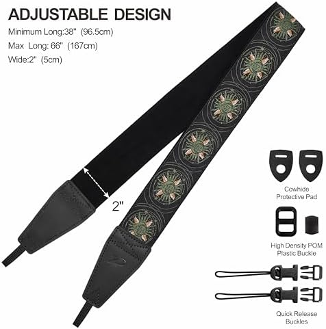 Padwa Lifestyle Green Sun God Camera Strap - 2" Full Grain Leather Ends Camera Straps for Photographers, Vintage Embroidered Cotton Soft Suede Fabric Padded Strap Quick Release fits All Cameras - Image 6