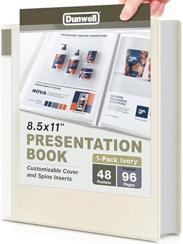 Dunwell Presentation Binder 48-Pocket, Displays 96 Pages, 8.5x11 Portfolio Binder with Plastic Sleeves, Storage and Organizer for Documents, Photos, Kids Artwork, Projects, Recipes (Ivory) by Dunwell