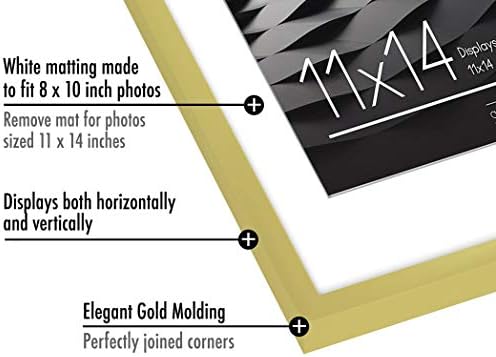 Americanflat 11x14 Picture Frame with Shatter-Resistant Glass - Use as 8x10 Frame with Mat or Display 11x14 Photo Without Mat - Streamline Collection - Thin Border Picture Frames for Wall - Gold - Image 3