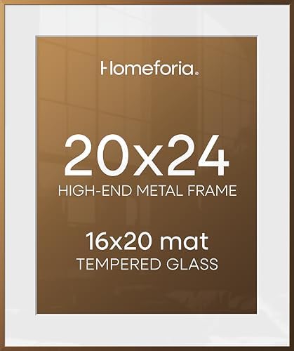Homeforia 20x24 Bronze Picture Frame, High-End Metal, 16x20 Mat, Glass by Homeforia