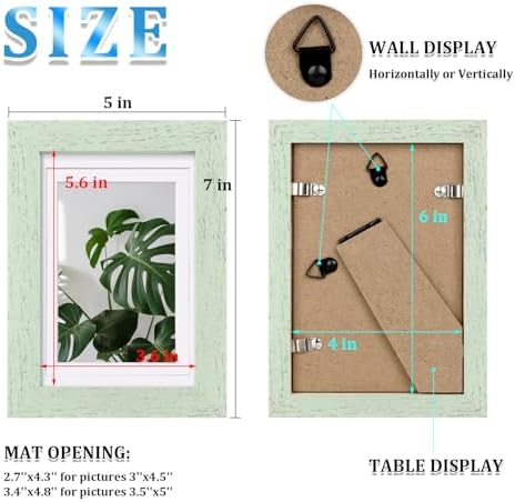 Egofine 4x6 Picture Frames Set of 4, Made of Solid Wood Covered by Plexiglass 3x4.5 and 3.5x5 with Mat or 4x6 without Mat, for Table Top Display and Wall Mounting Photo Frame, Rustic Green - Image 3