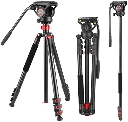NEEWER 72" Fluid Head Video Tripod Monopod, Aluminum Alloy QR Plate Compatible with DJI RS Gimbal, 360° Pan & +90°/-70° Tilt for DSLR Camera Camcorder, Max Load 13.2lb/6kg, TP72A by Neewer