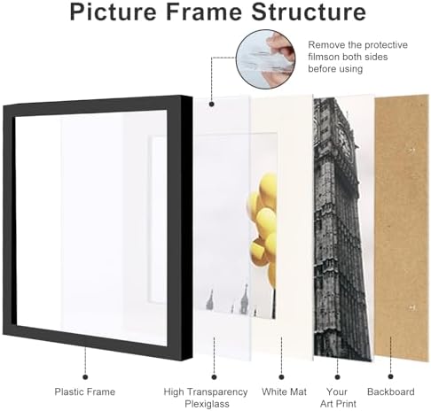 8x8 Picture Frame Set of 6, Display Pictures 4x4 with Mat or 8x8 Without Mat, Tabletop Display and Wall Hanging Photo Frame, Collage Wall Decor Gallery Wall Frame Set, Black - Image 6