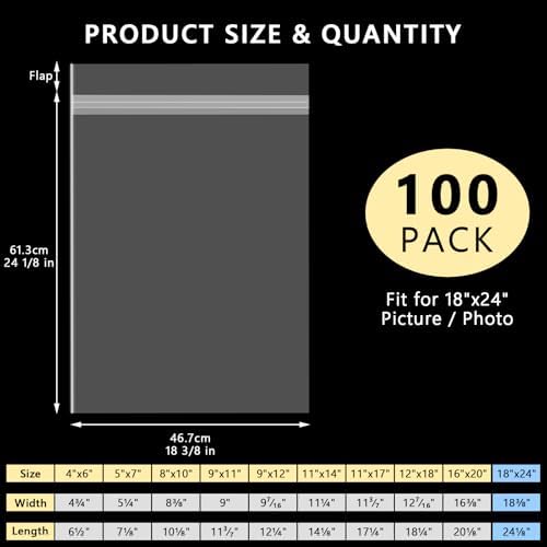 AUEAR 18"x24" Clear Plastic Sleeves Storage Bags for Art,Pictures, 100 Pack - Image 2