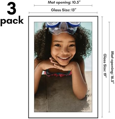Americanflat Front Loading 13x19 Picture Frame with Shatter-Resistant Glass - Set of 3 - Use as 11x17 Frame with Mat - Metropolitan Collection - Photo Frames for Wall Display - Black - Image 2