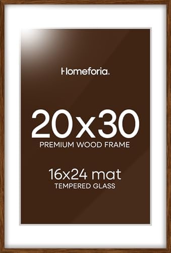 Homeforia 20x30 Brown Oak Picture Frame, High-End Wood, 16x24 Mat, Glass by Homeforia