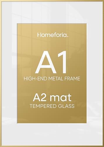 Homeforia A1 Gold Poster Frame, High-End Metal, A2 Mat, Glass by Homeforia