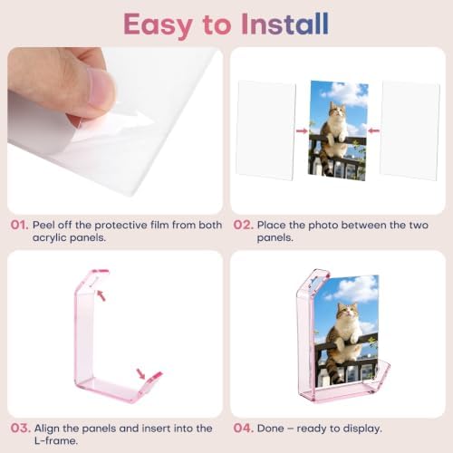 3.5x5inch L Shaped Acrylic Picture Frame, 2 Pack Double Sided Floating Photo Stand for Tabletop, Horizontal Vertical Display Holder Home Office Decor Family Wedding Anniversary, Pink - Image 5