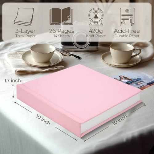 Vienrose Scrapbook Album 10x10 Inch Linen 420gsm Kraft 40 Pages Pink - Image 4