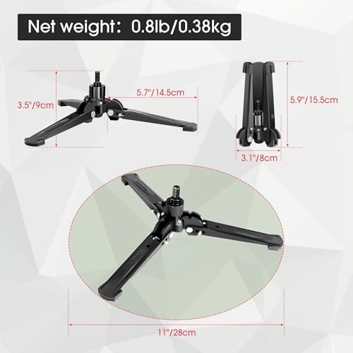 Manbily Mini Tripod Base for Monopods, 3/8" Screw Desktop Stand with Three Feet, Monopod Support, Travel for Ball Head Tripod/Fluid Head DSLR Camera Camcorder, Tilt 20° & Rotate 360° (Black) - Image 5