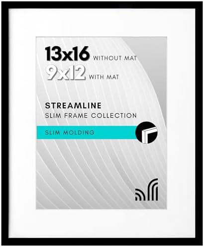 Americanflat 13x16 Picture Frame - Matted to 9x12 - Slim Molding - Black by Americanflat