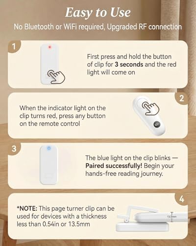 RF Remote Control Page Turner with Upgrade LCD Power Display, Wireless Reading Clicker for Kindle Paperwhite Kobo Oasis iPad, Phone Camera Remote Trigger, 36-Month Warranty (White) - Image 6
