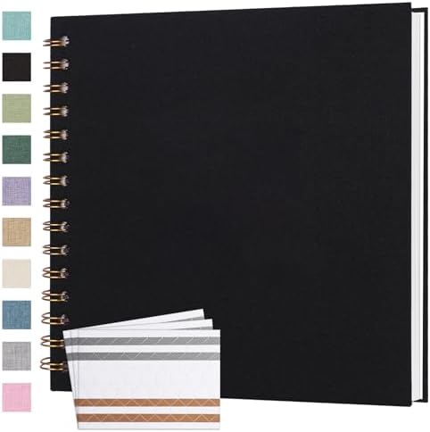 Scrapbook Photo Album 8x8 Inches 40 Pages Linen Cover Black by Bonyomor