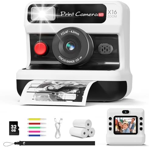 CalineGam Kids Instant Print Camera, 1080P HD Dual Lens with 32GB Card | 2.4" Screen Kids Camera with 3 Paper Rolls, 16X Zoom, Christmas Birthday Gifts for Girls and Boys Age 3-12 by Unknown