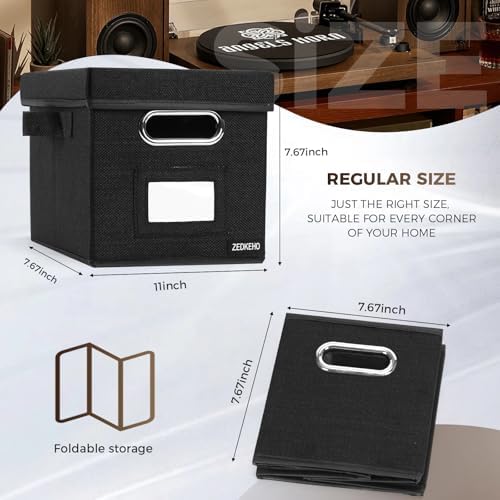 7-inch Vinyl Record Storage Box Set of 2 - Album Storage Holds 120+ Single Records, Decorative LP Storage Organizer Crate with Lid, Sturdy Moving Boxes for Vinyl, Easy to Carry and Organize Your Album - Image 2