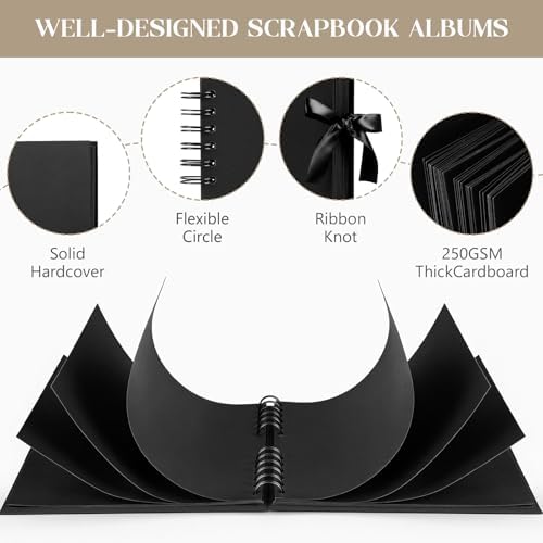 INNOCHEER Photo Album - Self Adhesive 80 Black Pages, Large Scrapbook Wedding Guest Book for DIY Anniversary Travel Memory Scrapbooking (Black 8X12) - Image 3