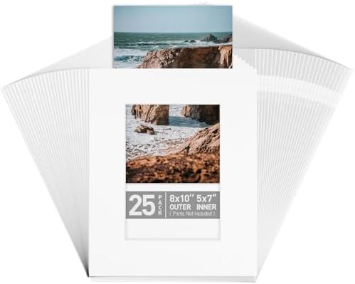 Golden State Art, 25 Pack 8x10 White Photo mat for 5x7 Photo, Thick Cardstock Frame, Pre-Adhesive Mat with Backing Board, Include 25 Clear Bags, Acid Free, For Photo Storage, Display And Mailing by GoldenStateArt