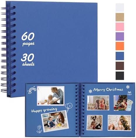RECUTMS 8x8 Inch Scrapbook Photo Album 60 Pages Hardcover Kraft Paper Blue by RECUTMS