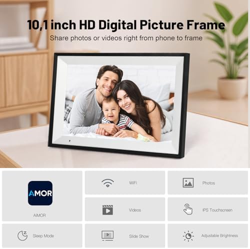 Digital Picture Frame, 10.1 Inch Picture Frame with 1280*800 HD IPS Touch Screen, Smart Digital Photo Frame Built-in 32GB Memory, Auto-Rotate Easy Setup to Share Photos or Videos via AiMOR APP (Black) - Image 2