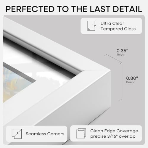 Homeforia 13x17 White Picture Frame, High-End Metal, 10x14 Mat, Glass - Image 6