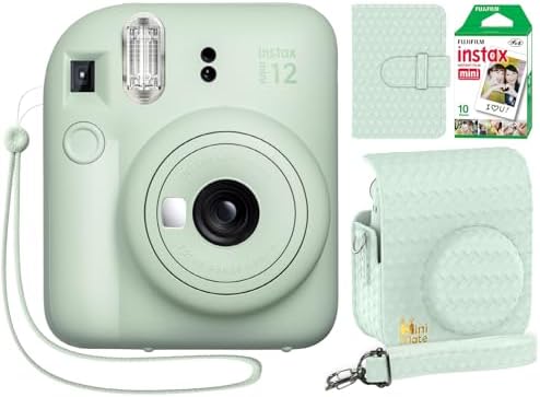 Fujifilm Instax Mini 12 Instant Camera Mint Green + Minimate Custom Designed Case + Fuji Instax Film 10 Sheets & Photo Album by FUJIFILM