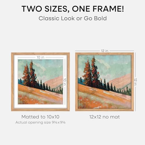 Homeforia 12x12 Natural Oak Picture Frame, High-End Wood, 10x10 Mat, Glass - Image 2