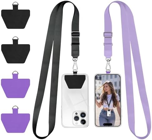 Doormoon Phone Lanyard, Universal Adjustable Neck Strap for Phone Case Keys ID Badges Cell Phone Lanyard Compatible with iPhone, Samsung, Most Smartphones, 2 Pack, Black Light Purple by Doormoon