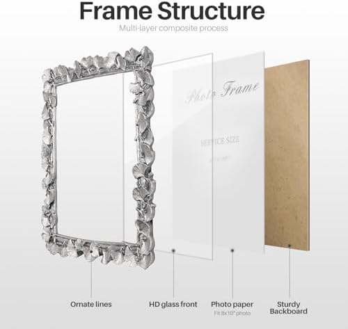 Cuspin Silver 8x10 Picture Frame Vintage Ornate Leaf Textured Resin Frame - Image 5