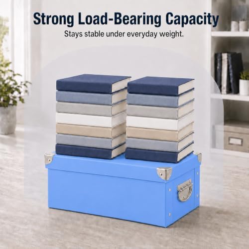 GUOZI Collapsible Storage Box, Decorative Memory Box with Lid & Metal Reinforced Corners, Cardboard File Bin with Handles, Organizer Gift Box for Keepsake Toy Photos Office Nursery Wardrobe Bookshelf - Image 5