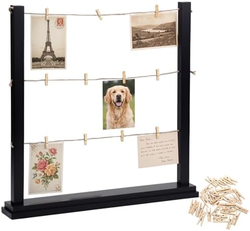 Cinnvoice Desk Photo Display Board with Clips Wooden Photo Holder for Table Picture Collage Board Tabletop Black Collage Frame Picture Postcard Display Stand Classroom Wedding Anniversary Home Decor - Image 6