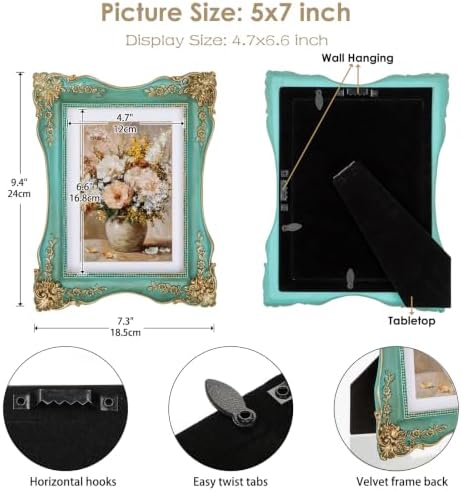 Vintage Picture Frame 5x7, Antique Ornate Unique Photo Frame Décor, Teal - Image 3