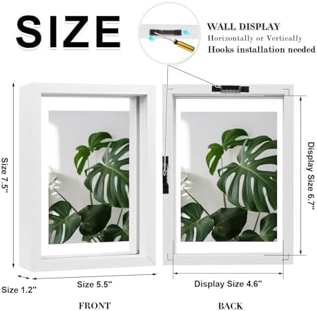Egofine 5x7 Floating Frames Set of 2, Double Plexiglass Picture Frame, Made of Solid Wood Display Any Size Photo up to 5x7, Wall Mount or Tabletop Standing, White - Image 2