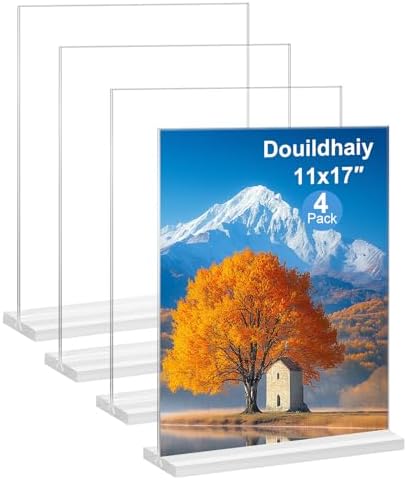 Acrylic Picture Frame 11x17 inches, 4 Pack Clear Plastic Picture Sign Holder Standing,Vertical Double Sided Picture Desktop Display for Photo,Home, Office and Store by Douildhaiy