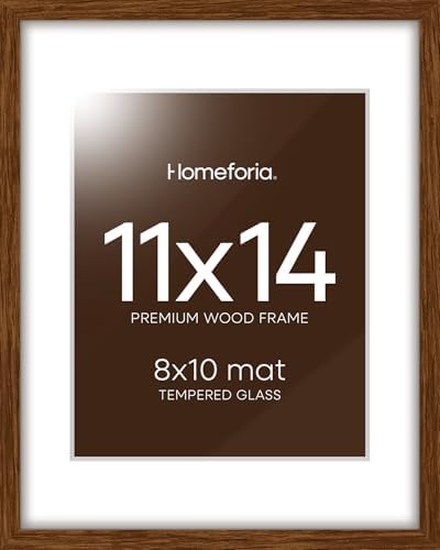 Homeforia 11x14 Brown Oak Picture Frame, High-End Wood, 8x10 Mat, Glass by Homeforia