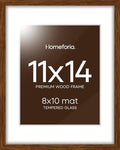 Homeforia 11x14 Brown Oak Picture Frame, High-End Wood, 8x10 Mat, Glass by Homeforia