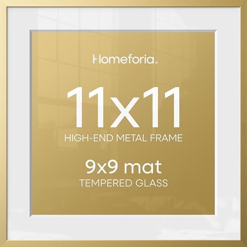 Homeforia 11x11 Gold Picture Frame, High-End Metal, 9x9 Mat, Glass by Homeforia