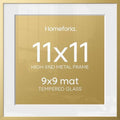 Homeforia 11x11 Gold Picture Frame, High-End Metal, 9x9 Mat, Glass by Homeforia