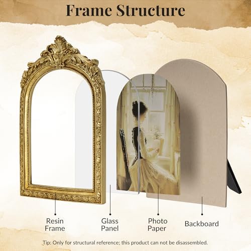 Vintage Picture Frame, Gold Vintage Arched Frame, Gold, 4x6 Inch - Image 6