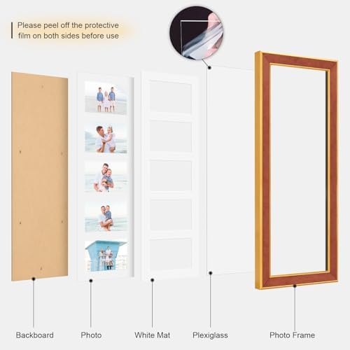 Suede 8x24 Picture Frame Display 5 Opening Picture Frames Collage 4x6 Wall Decor with Mat,Multi Photo Frame for Plexiglass,Wall Decor,1Pack,Brown - Image 2