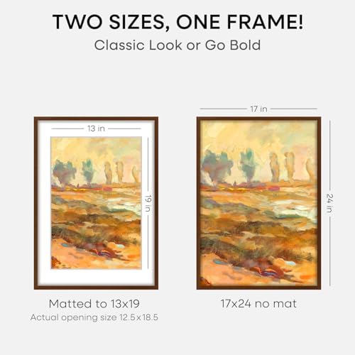Homeforia 17x24 Brown Oak Picture Frame, High-End Wood, 13x19 Mat, Glass - Image 2