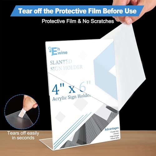 EHWINE Acrylic Sign Holder 4 x 6, 6 Pack Vertical L-Shaped Tabletop Stand - Image 2