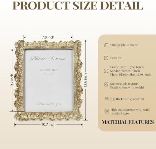 Cuspin 8x10 Picture Frame Vintage Gold Palm Leaf Textured Resin Frames - Image 5