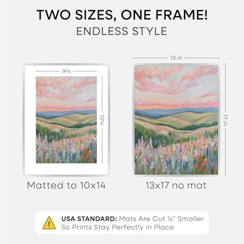 Homeforia 13x17 Silver Picture Frame, High-End Metal, 10x14 Mat, Glass - Image 2